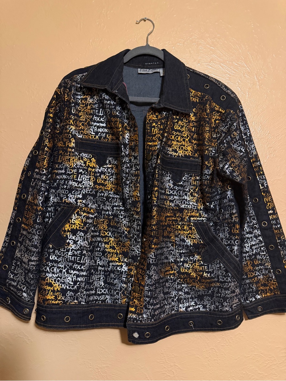 Erica Brooke Black & Gold Graffiti Denim Jacket